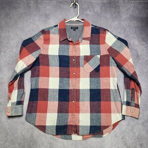Flag & Anthem Shirt Mens Large Red Blue White Plaid Western Pearl Snap Cotton